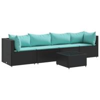 vidaXL 5-delige Loungeset met kussens poly rattan zwart, tuinset, tuinmeubel, terrasset, tuinbank, terrasmeubel, loungebank, loungeset tuin