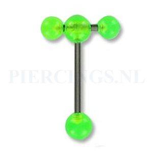 Tongpiercing arcyl met extra barbell UV groen