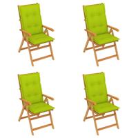 vidaXL Tuinstoelen 4 st met heldergroene kussens massief teakhout