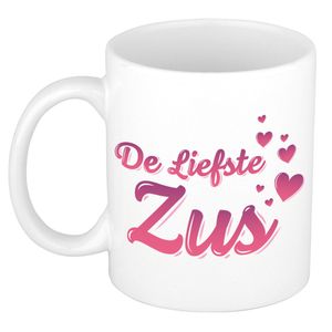 De liefste zus cadeau mok / beker wit en roze - verjaardag zus / zusje   -