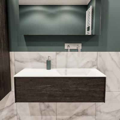Lush onderkast 100cm in kleur DARK BROWN met 1 lade Push tot open geschikt voor rechtse wastafel. Compleet met solid surface wastafel cloud M35134met 0 kraangat(en) Lush onderkast 100cm in kleur DARK BROWN met 1 lade Push tot open geschikt voor rechtse wastafel. Compleet met solid surface wastafel cloud M35134met 0 kraangat(en)