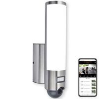 LED-cameralamp Elara, buitenlamp in zilver (roestvrij staal) met bewegingsmelder & camera, bewakingscamera FullHD en intercominstallatie, incl. 16 GB SD-kaart, compatibel met Google Voice & Alexa