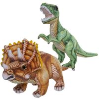 Speelgoed set van 2x pluche dino knuffels T-Rex en Triceratops van 30 cm - thumbnail