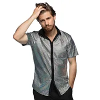 Disco Shirt Geblokt Diamond Zilver Heren - thumbnail