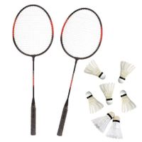 Badminton set rood/zwart met 7x shuttles en opbergtas