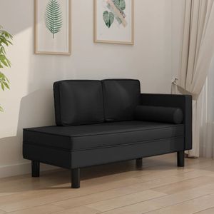 Chaise longue met kussens en bolster kunstleer zwart