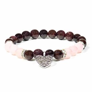 Edelsteen Armband Granaat/ Rozenkwarts met Hart