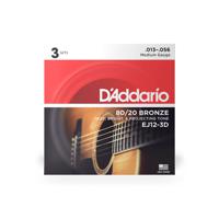 D&apos;Addario EJ12-3D 13-56 Medium Bronze snaren voor westerngitaar (3 sets)