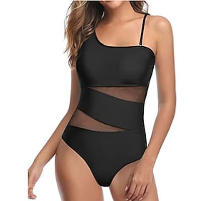 Dames Zwemkleding Een stukje Monokini Badpakken Normaal Zwempak Effen Kleur Opdrukken Lapwerk Opdrukken Zwart rood Zwart blauw Rood Bandje Gewatteerd Badpakken