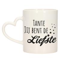 Bellatio Decorations Cadeau koffie/thee mok voor tante - zwart - hartjes oor - keramiek - 300 ml   -