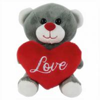 Verhaak knuffelbeer met hart 12 cm grijs/rood