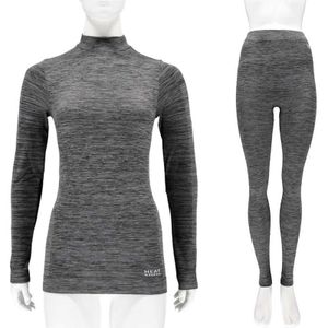 Thermo kleding set shirt en broek zwart melange dames maat S