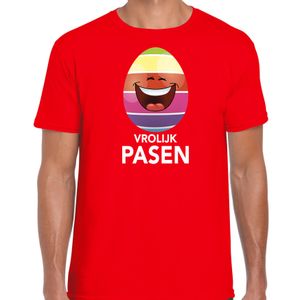 Pasen shirt rood met lachend / vrolijk paasei voor heren