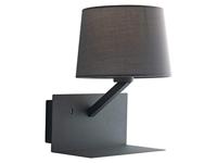 Wandlamp CIAK grijs, met USB-uitgang en praktische legplank, voor E27-lampen, moderne woonkamerlamp met stoffen kap ..