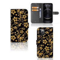 Apple iPhone 12 Pro Max Hoesje Gouden Bloemen - thumbnail