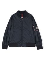 Moncler Enfant veste bomber à patch logo - Bleu