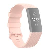 By Qubix - Compatible met Fitbit Charge 3 - Fitbit Charge 4 siliconen diamant pattern bandje - Maat: Large - licht roze - Compatible fitbit bandje