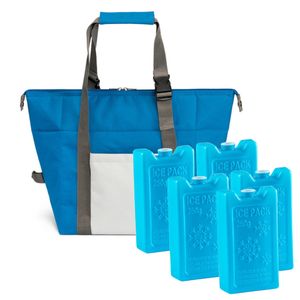 Grote koeltas blauw 38 x 33 x 18 cm met 5x stuks koelelementen 250 ML