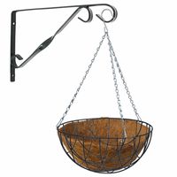 Hanging basket met klassieke muurhaak groen en kokos inlegvel - metaal - complete hanging basket set - thumbnail