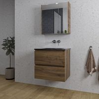 Adema Chaci Badkamermeubelset - 60x46x57cm - 1 keramische wasbak zwart - zonder kraangaten - 2 lades - Spiegelkast - noten (hout) SW718696/SW773930/SW812066/SW812072 - thumbnail