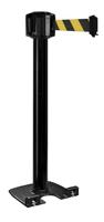 Buitenpaal, zwart, zware basis met wieltjes, riem, 10 m, zwart/geel