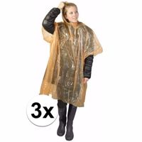 3x oranje poncho met capuchon voor volwassenen