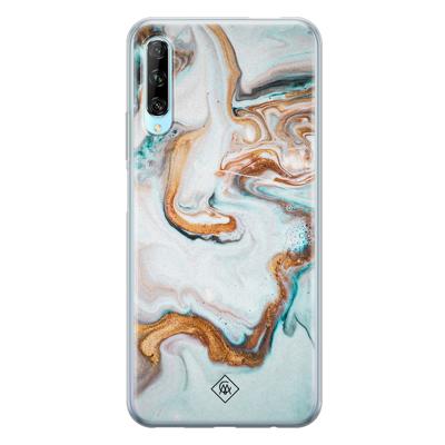 Huawei P Smart Pro siliconen hoesje - Marmer blauw goud