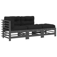 vidaXL 3-delige Loungeset met kussens massief hout grijs, lounge set, tuinmeubel, tuin meubel, tuinset, tuinmeubilair, tuinmeubelset, tuinmeubel set