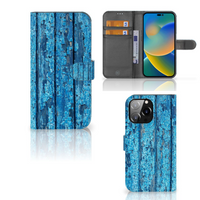 iPhone 14 Pro Max Book Style Case Wood Blue - thumbnail