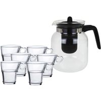 Glazen theepot met filter/infuser van 1,5 liter met 6x stuks theeglazen van 220 ml - thumbnail