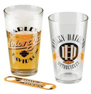 Harley-Davidson Ride Free Pint Glazen Set met Flessenopener - Set van 2 - 0,475 L . HDL-18798