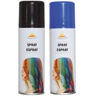 Carnaval verkleed haar verf/spray - zwart en blauw - spuitbus - 125 ml Carnaval verkleed haar verf/spray - zwart en blauw - spuitbus - 125 ml