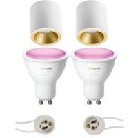 Pragmi Cliron Pro - Opbouw Rond - Mat Wit/goud - Verdiept - Ø90mm - Philips Hue - Opbouwspot Set Gu10 - White And Color