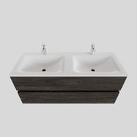 Badkamermeubel Solid Surface BWS Oslo 120x46 cm Dubbel Wood Dark Brown (2 kraangaten) - thumbnail