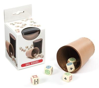 Dal Negro pokerbeker met dobbelstenen 13 x 8 cm leer 6 delig Dal Negro pokerbeker met dobbelstenen 13 x 8 cm leer 6 delig