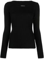 ANINE BING cut-out ribbed knitted top - Noir