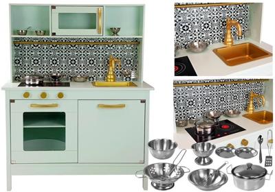 Viking Choice  Kinderkeuken met metalen pannenset - mint groen - 72 x 30 x 90 cm