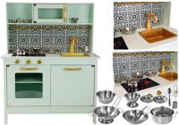 Viking Choice  Kinderkeuken met metalen pannenset - mint groen - 72 x 30 x 90 cm