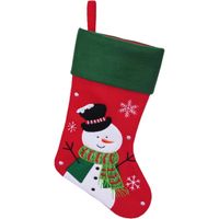 Decoratie kerstsok - rood - met sneeuwpop - H45 cm - polyester - thumbnail