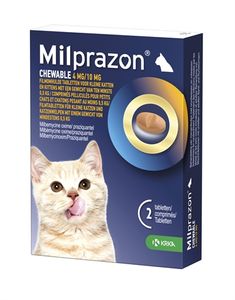 KRKA MILPRAZON KAUWTABLETTEN ONTWORMINGSTABLETTEN KAT >0,5 KG 4 MG/10 MG 2 TBL