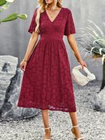 Casual Lace V Neck Loose Dress With No