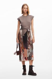 Hybride midi-jurk met bloemen - BROWN - S