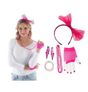 80&apos;s Set 5-Delig Neon Roze