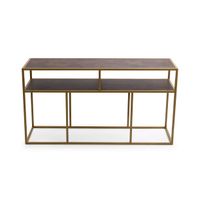 STALUX Side-table Teun 150cm - goud / lederlook bruin - thumbnail