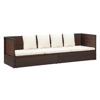 vidaXL Loungebed met ligkussen en kussens poly rattan bruin