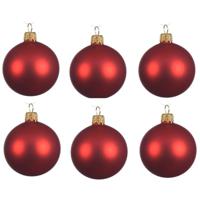 Kerstballen set - 6x stuks - rood - glas - 6 cm - mat - kerstversiering - thumbnail