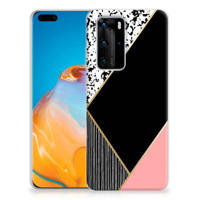 Huawei P40 Pro TPU Hoesje Zwart Roze Vormen