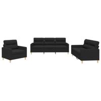 vidaXL 3-delige loungeset met kussens stof zwart, fauteuil, 3-zitsbank, sofa, 2-zitsbank, bank, 2 zitsbank, zitbank, fauteuil stoel, 2 zits bank