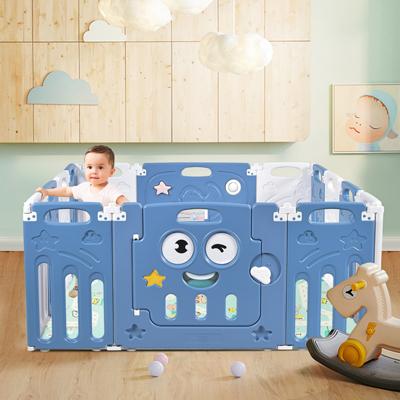 Baby Grondbox Opvouwbaar Babybox Speelbox met Vergrendeling Deur /Anti-Slip Zuignap Verstelbare Vorm (Blauw 14 Paneel)