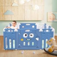Baby Grondbox Opvouwbaar Babybox Speelbox met Vergrendeling Deur /Anti-Slip Zuignap Verstelbare Vorm (Blauw 14 Paneel)